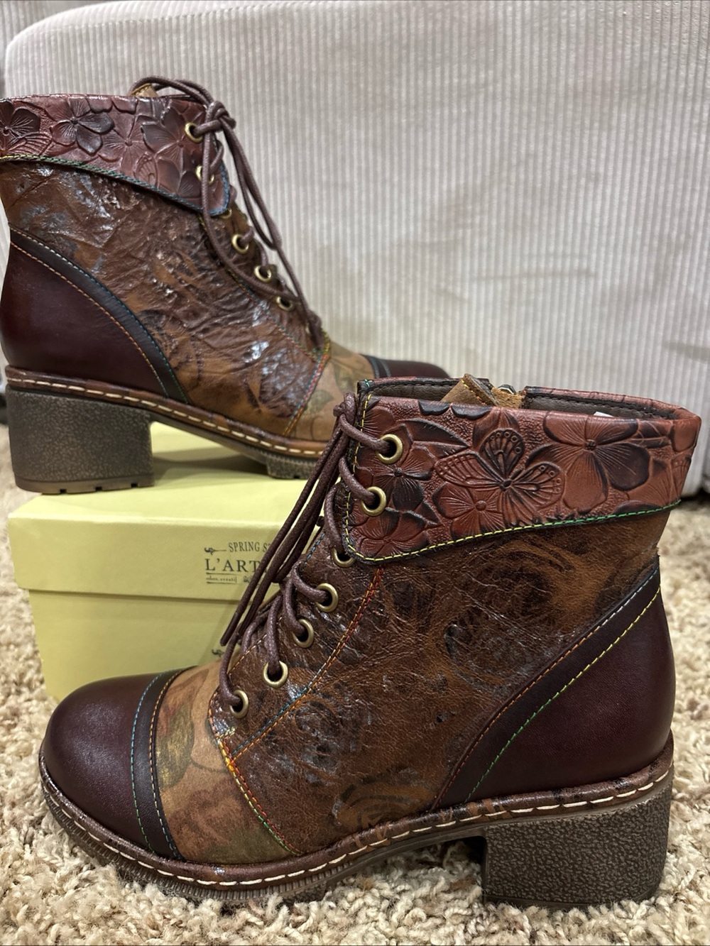L'Artiste by Spring Step Leather Lace-Up Boots - Fallinluv - Brown Multi - Sz 6